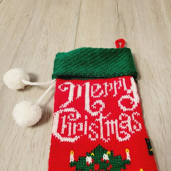 Vintage Knit Christmas Holiday Stocking With Merry Christmas & Tree Design - Picture 5 of 6